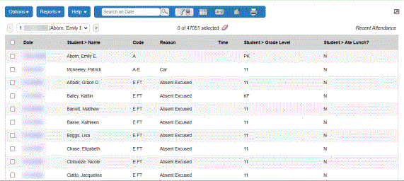 Daily Attendance History page.