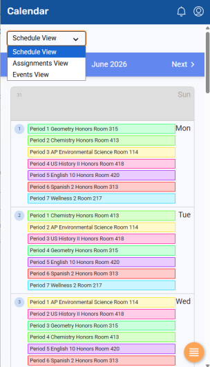 Calendar screen