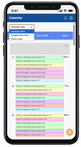 Calendar screen