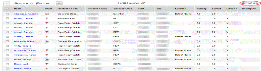 Action History page showing a list of incidents and actions.